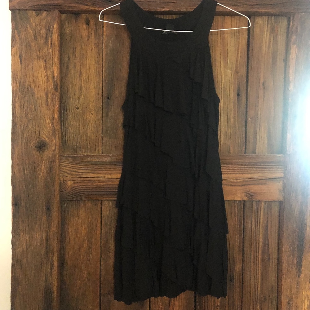 White House/Black Market Black Ruffle Mini Dress